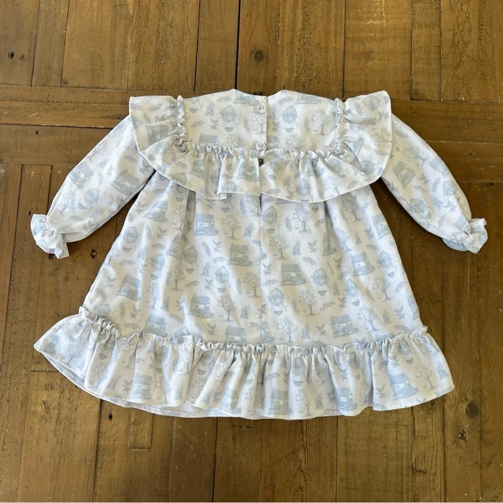 Chaupinet Clothing boutique Vintage Village Ruffle Dress 3-6 Months Blue White